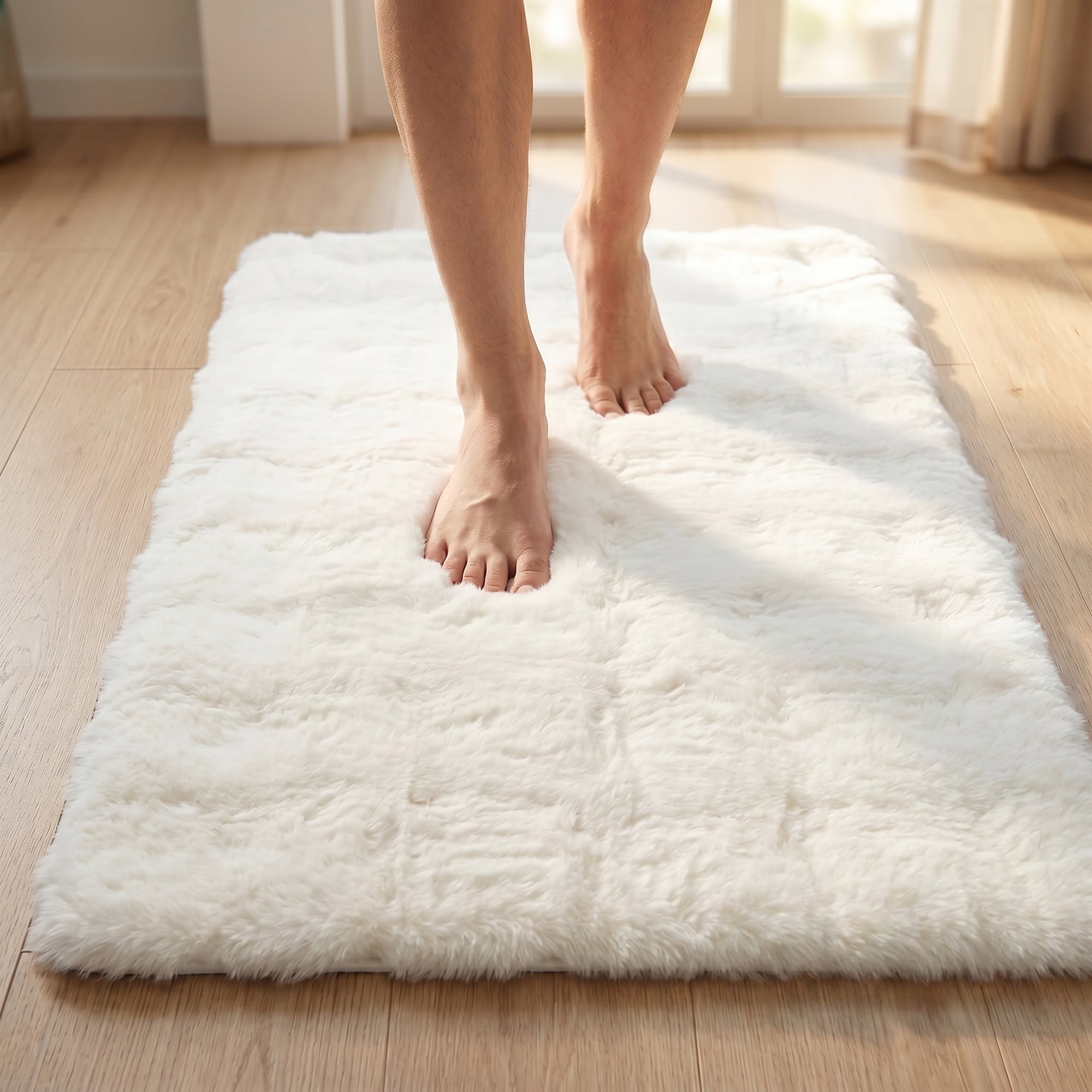Unique Bargains Soft Absorbent Microfiber Non-Slip Washable Bathroom Rug White 24" x 16"