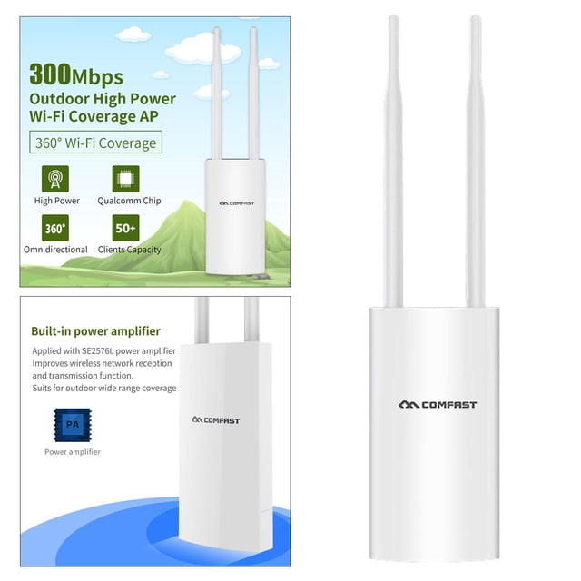 Enrutador wifi inalámbrico de potencia Amplificador wifi de área AP de 300 Mbps para exteriores con antena omnidireccional de 360 Macarena extensor wifi