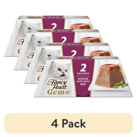 (4 pack) Purina Fancy Feast Gems Beef Flavor Mousse Pate Wet Cat Food, 2 oz Tubs
