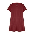 thumbnail image 6 of Cotton Linen Sundresses for Women Ruffle Short Sleeve Layered Hem Mini Dress Casual Solid Color Crewneck Keyhole Back Dresses, 6 of 7
