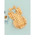 thumbnail image 3 of Arvbitana 0M 6M 12M 18M 24M Infant Baby Girl Plaid Romper Ruffles Sleeveless Back Cross Jumpsuit Headband 2PCS Outfits Summer Clothes, 3 of 9