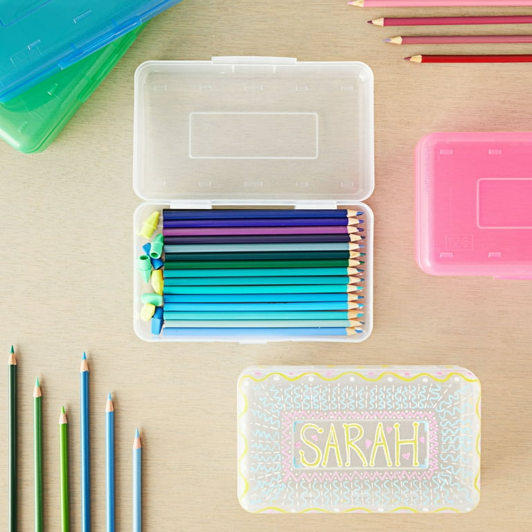 5 Pack Plastic Pencil Case, Pen Pencil Box, Pen Holder Box Organizer,  School Supplies Pencil Box(pink, Large)