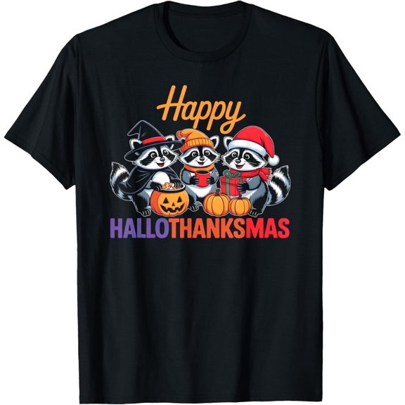 Happy HalloThanksMas Funny Halloween Thanksgiving Christmas T-Shirt