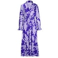 thumbnail image 4 of Lilgiuy Women Casual Print V-Neck High Waist Long Sleeve Long Dress Blue Fall Dresses for 2022 Spring Winter, 4 of 5