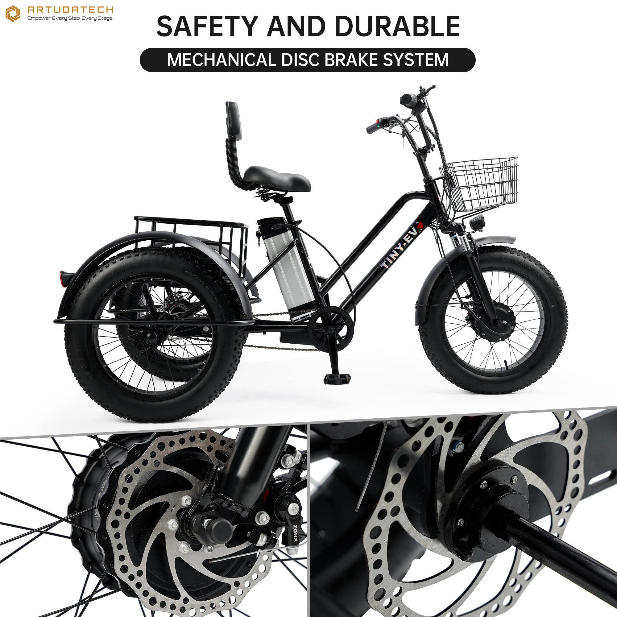 ARTUDATECH Electric Trike for Adults, 500W Motor, 3 Wheel Electric Bike with 25-mile Long Range, Dual Disc Brake, Fat Tire e trike with 48V 13Ah Battery