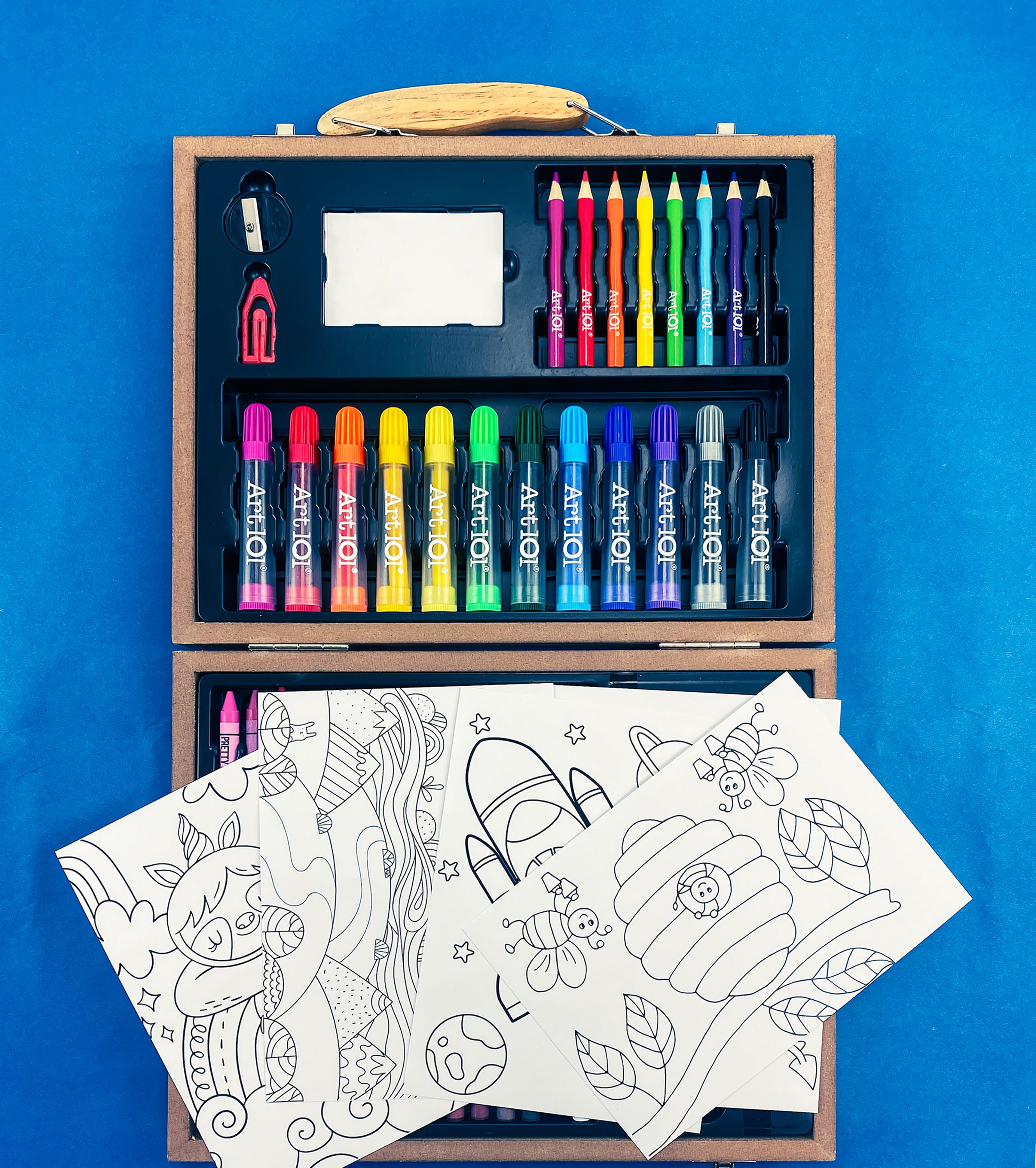 Art 101 Beginners Colorable Wood Multifunctional Art Set with 78 pieces for Children, Unisex