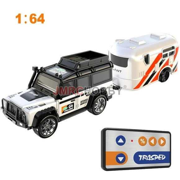 1:64 Metal Alloy Proportional Remote Control Vehicle Model 2.4GHz Mini Simulation RC Car With Trailer mini jeep white