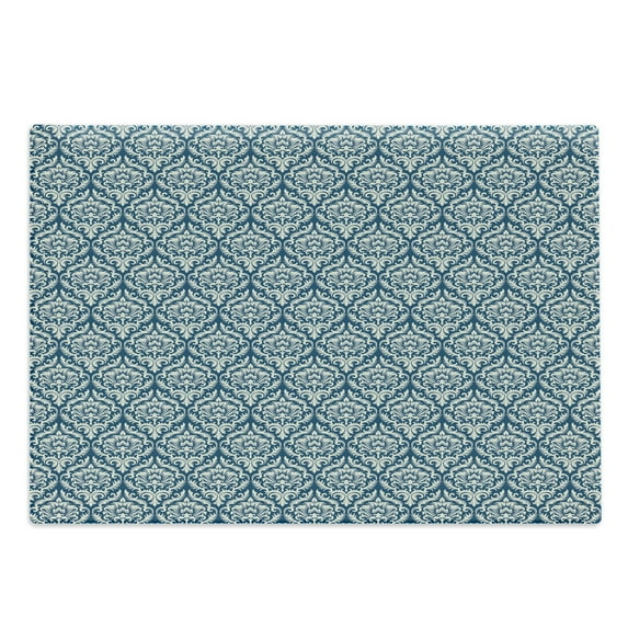 Victorian Cutting Board, Modern Country Style Abstract Illustrated Antiquity Vintage, Decorative Tempered Glass Cutting and Serving Board, Large Size, Navy Blue Cream, by Ambesonne