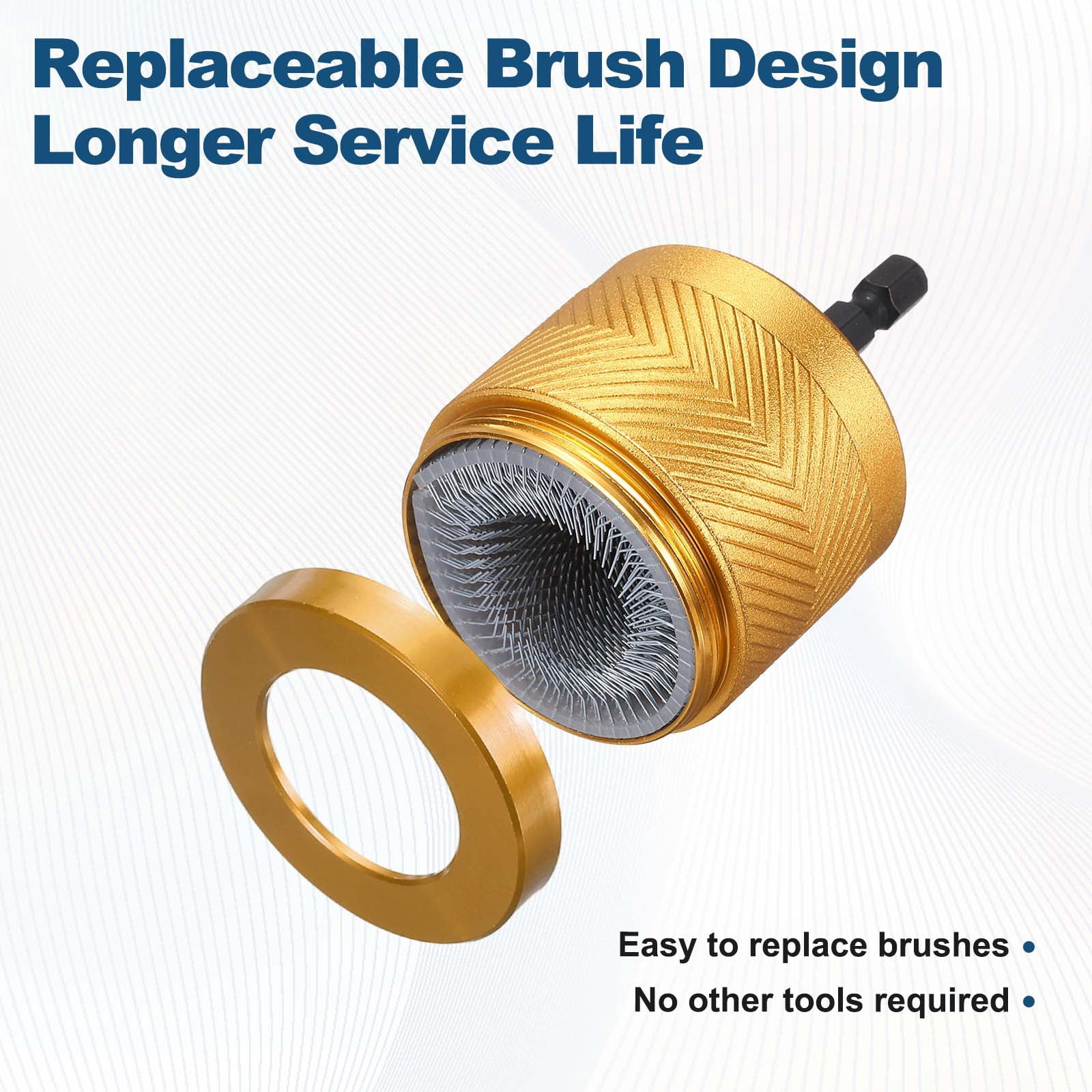 Uxcell 1/2"&3/4"&1" 1/4" Metal Copper Pipe Cleaner Set, Hex Drill Powered Pipe Brush Replacement Plumbing Tools with 3 Brushes for Removing Dust Rust Copper Various Metal Pipes, Gold