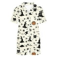 thumbnail image 5 of SwiftWear Spooky & Sweet Halloween Pajama Set for Women - Short Sleeve Sleepwear & Lounge Set, Ghost Bat Pumpkin Print Top with Shorts Beige, 5 of 8
