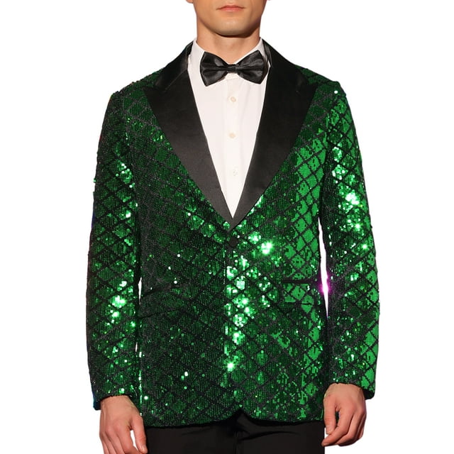BLAZERS CHIC INSPIRADORES PARA HOMBRES Con Solapa Pico Un Botón Brillantes Argyle Lentejuelas Blazers M Verde