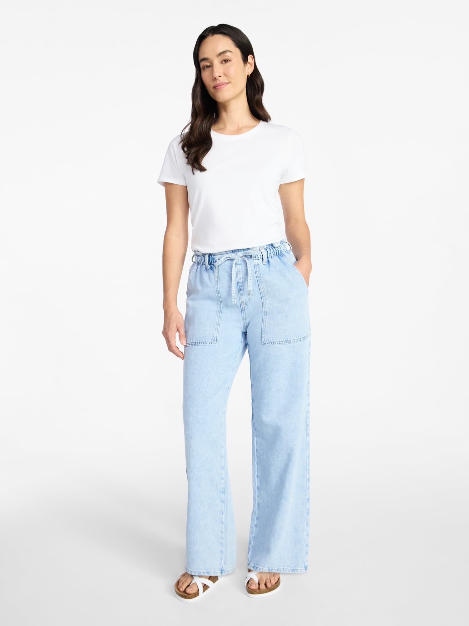 Scenario Women's Pull On Wide Leg Jeans, 30" Inseam, Sizes XS-XXXL