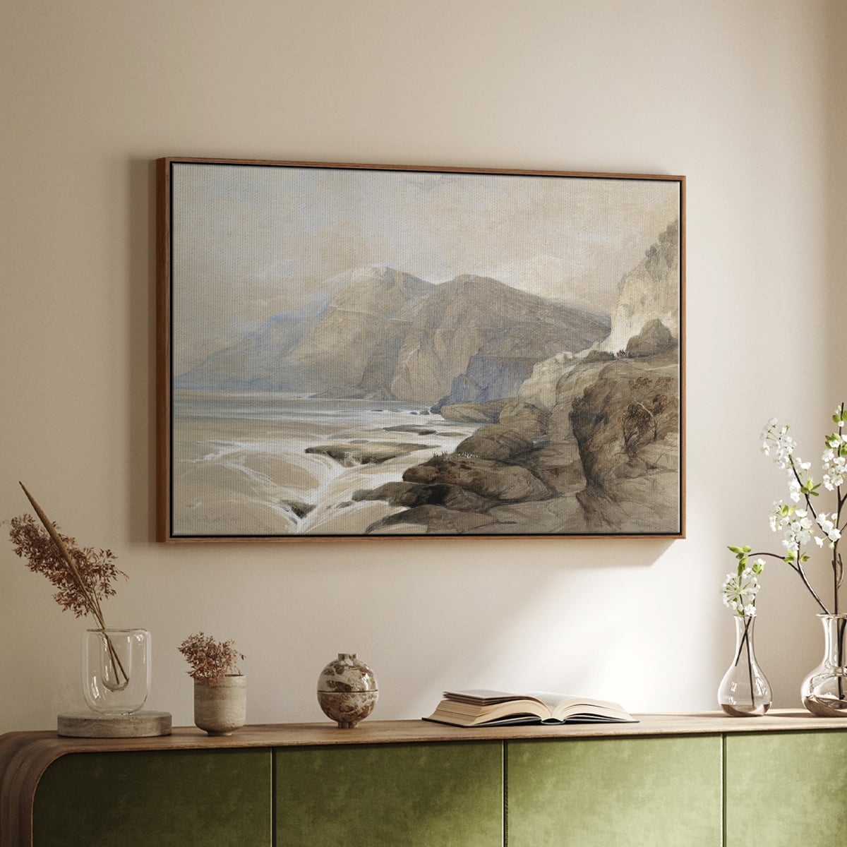 Vintage Landscape-MXV By Wexford Home Framed in Walnut Wood Gallery Wrapped Canvas 17 in. x 25 in.