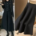 thumbnail image 3 of comerut Women Fall Winter Skirt Knitted Elastic High Waist Thick Soft Warm Stretchy Solid Color Loose Big Swing A-line Pocket Mid-calf Length Lady Commuting Midi Skirt, 3 of 8