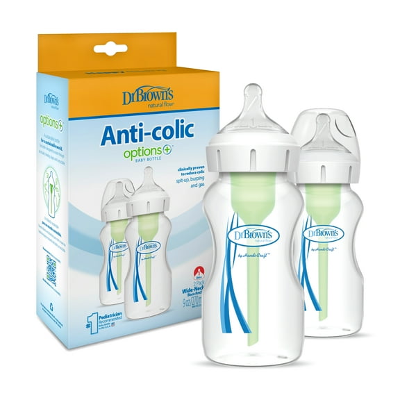 Dr. Brown's Anti-Colic Options + Wide-Neck Baby Bottle, 5 oz/150 ml, Level 1 Nipple, 0m +, 2-Pack