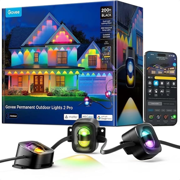Govee Permanent Outdoor Lights 2 Pro, 200ft with IP68 Waterproof, Black