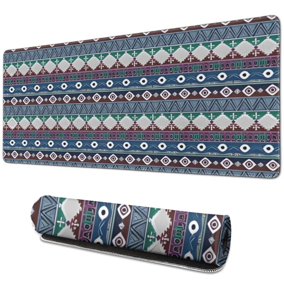 Long Mouse Pads for Desk,Boho Ethnic Geometric Pattern Desk Mats on Top Of Desks, Desk Mouse Pad Extra Large with 3mm Non-Slip Base and Stitched Edge for Gaming,Office,Work,Home 31.5"x11.8"