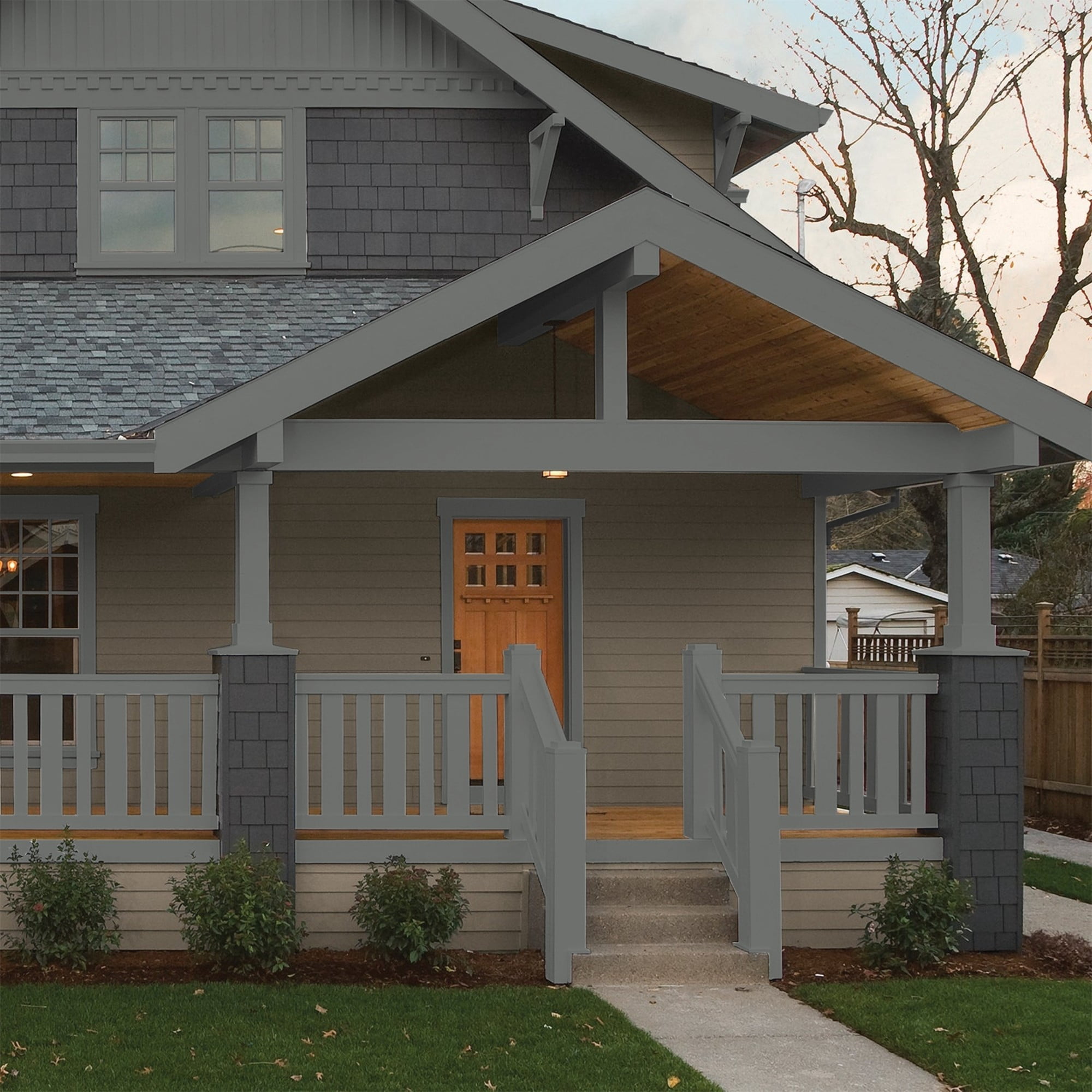 Glidden One Coat Up in Smoke / Gray Semi-Gloss Exterior Paint with Primer, 5 Gallon
