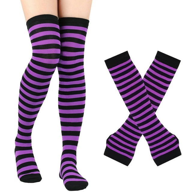 Bas Rayés pour Femmes Gants Hauts Chaussettes Chaussettes d'Halloween Chaussettes