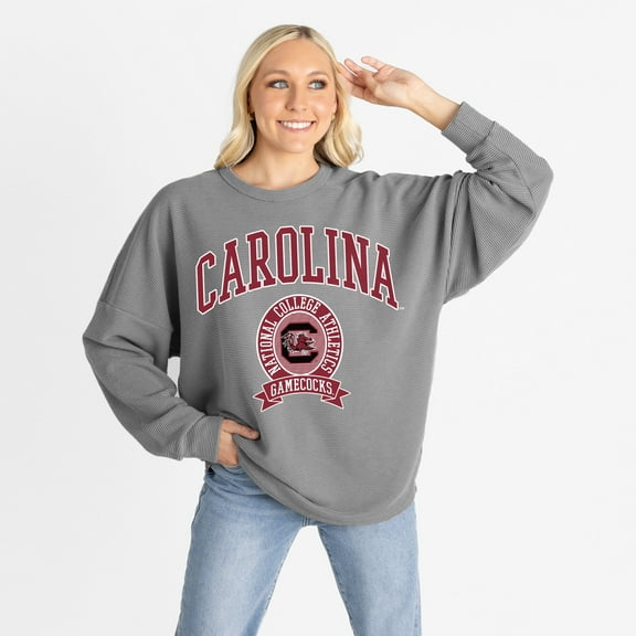 Women's Gameday Couture Gray South Carolina Gamecocks Oversized Training Day Corded Sweatshirt