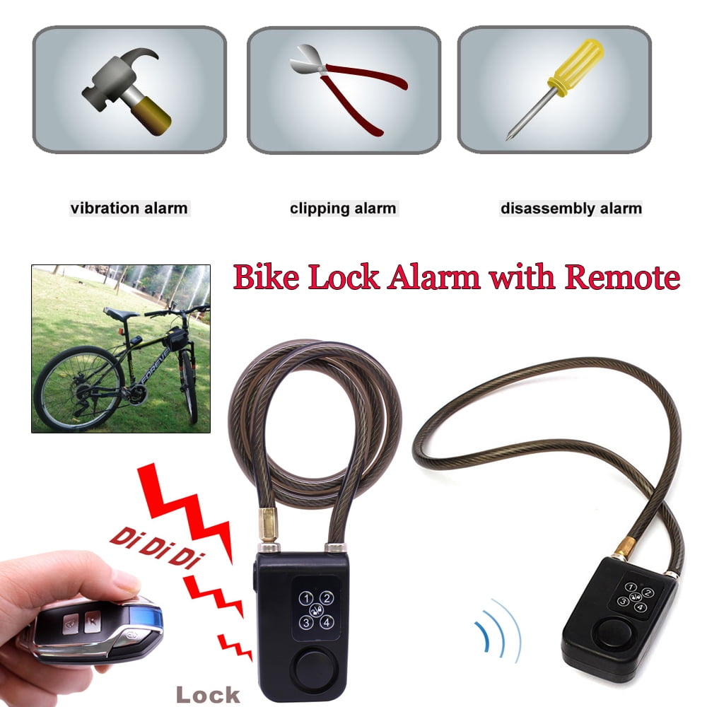 Black Bike Lock Black Alarm Bike Lock Universal Security Alarm Lock Bicycle Anti-Theft Lock with Remote Security Wireless Remote Control Electric Bike Motorcycle Alarm Cable Lock Safety Lock