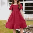 thumbnail image 5 of EnJoCho Girls' Square Neck Dress With Embroidery & Short Flare Sleeve A Line Dress For Toddler & Kids Little Girls’ Linen Sundress, 5 of 7