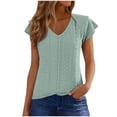 thumbnail image 3 of Women's V Neck Short Sleeve T-Shirt Tops Blouses Tees Crewneck Loose Fit Solid Color Soft Casual Daily Wear Work Office Vacation Fashion Essential Gift for Women | CSEONE,Green XL, 3 of 9