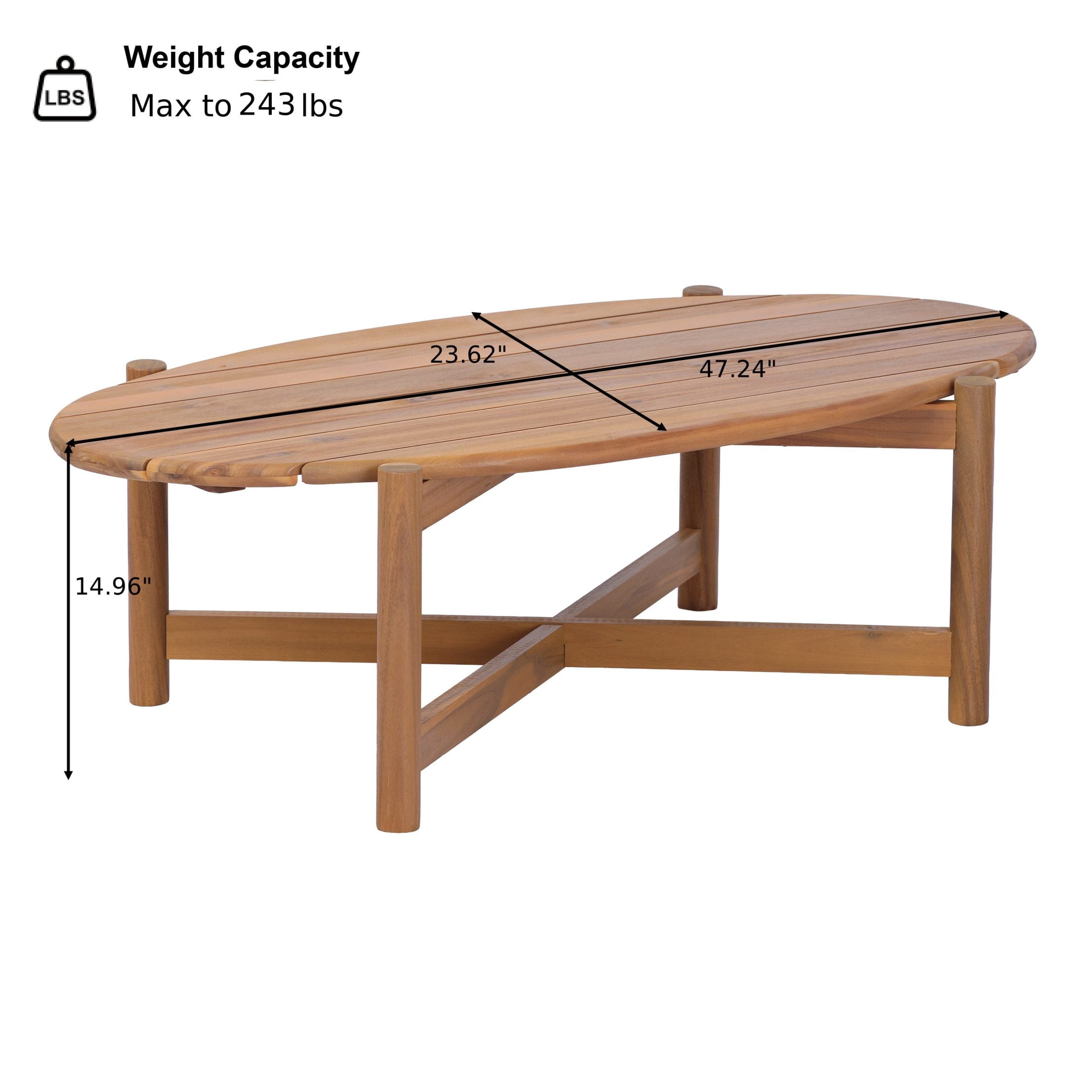 Christopher Knight Home 47" Outdoor Oval Coffee Table, Acacia Wood Slatted Patio Table, Light Teak