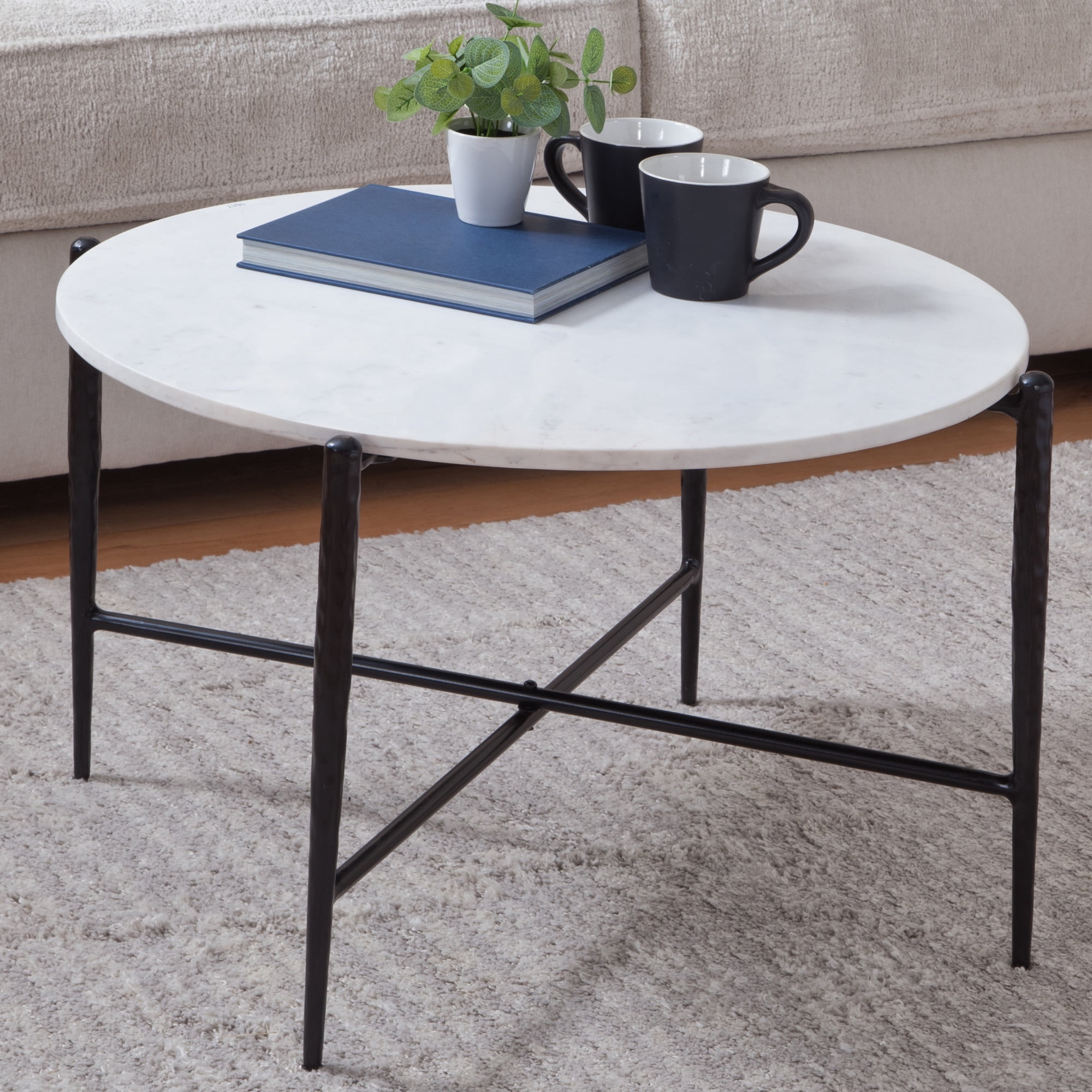 Steve Silver Loxie Marble Top Round Coffee Table, White