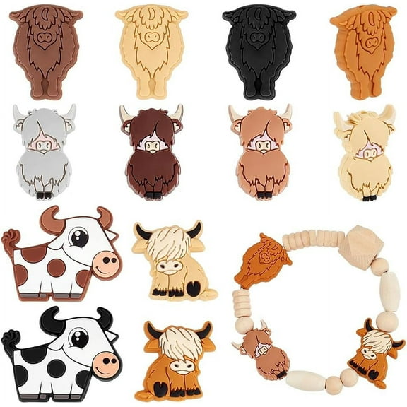 12Pcs Silicone Cartoon Cow Beads Silicone Beads for Keychain Making Cow Print Silicone Spacer Beads Animal Cow Print Beads for Pens Bracelets Necklaces Crafts Supplies Mixed Color DIY