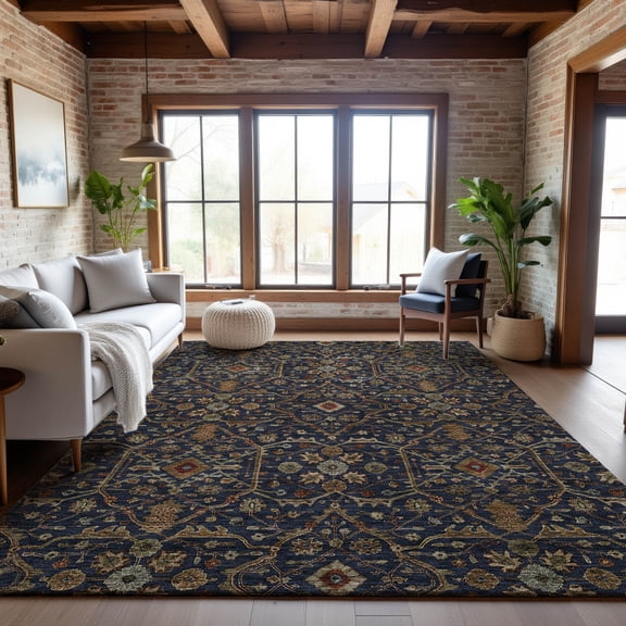 Addison Rugs Mayfield Premium Machine Washable Transitional Global Navy Rectangle Rug, 5' x 7'6"