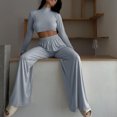 thumbnail image 3 of Conjuntos de pantalones de pierna ancha y top corto de manga larga, conjuntos de 2 piezas para mujer Conjuntos de pantalones de pierna ancha y top corto Trajes deportivos para mujer Calidad de primer nivel, 3 of 6