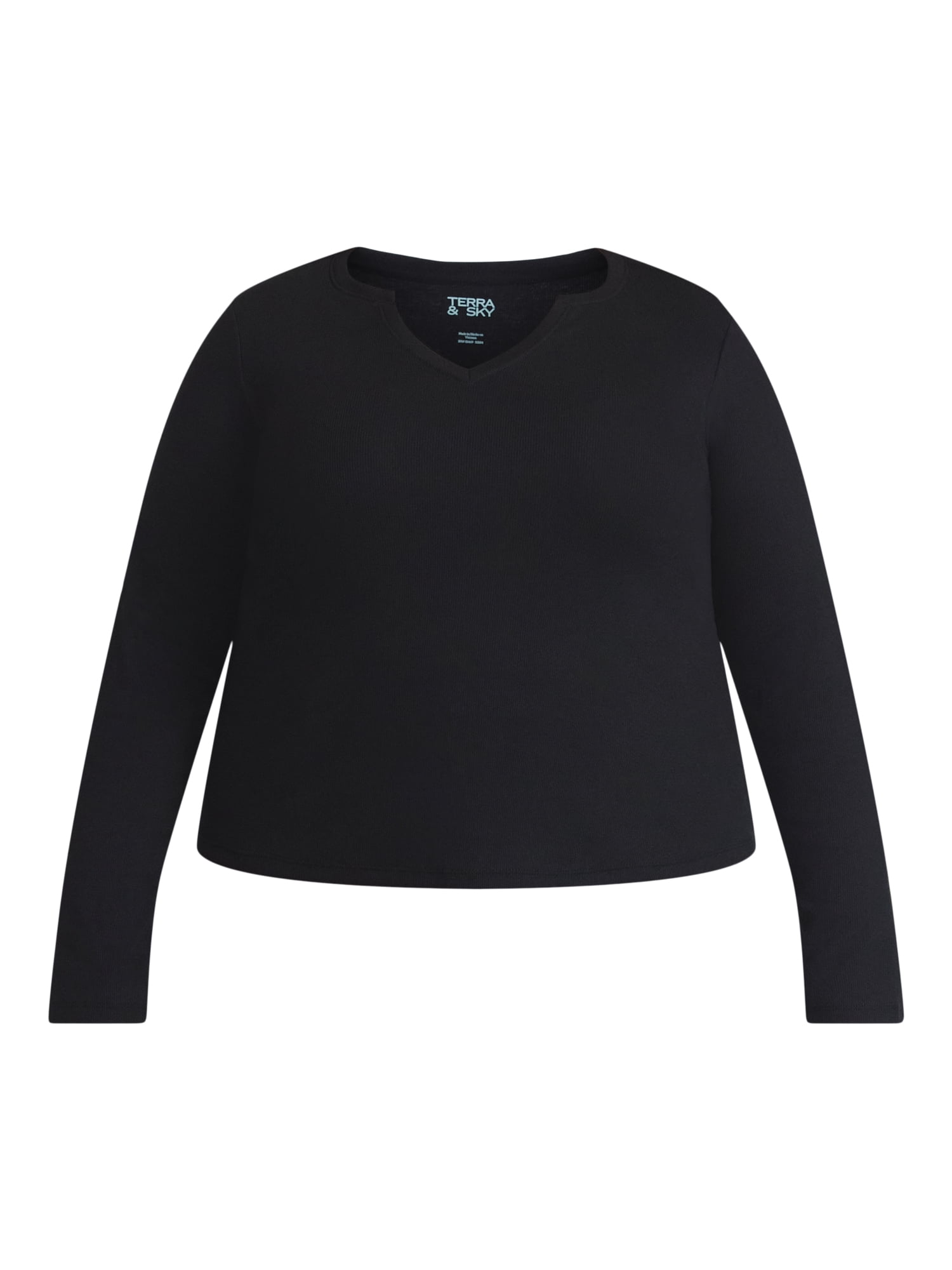 Terra & Sky Women's Plus Long Sleeve Notch Neck Top