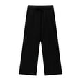 thumbnail image 5 of Juslio Girls Pants Girls Casual Smocked High Waist Pant Loose Wide Leg Long Trousers 4-14 Years（Black Capris， 130）, 5 of 6
