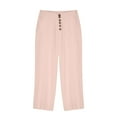 thumbnail image 6 of QUYUON Cropped Wide Leg Pants Womens Capris with Pockets Casual Summer Cotton Linen High Waisted Capris with Buttons Ladies Back Elastic Waist Work Capris Breathable Capris, Style P37 Pink S, 6 of 8