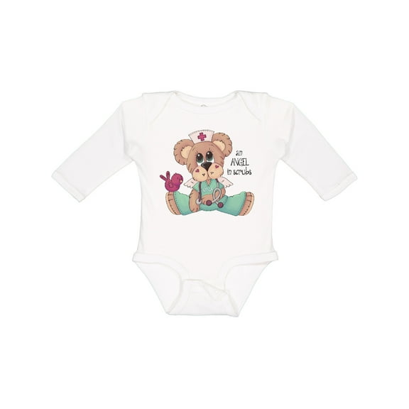 Inktastic CNA An Angel in Scrubs Teddy Bear Boys Long Sleeve Baby Bodysuit