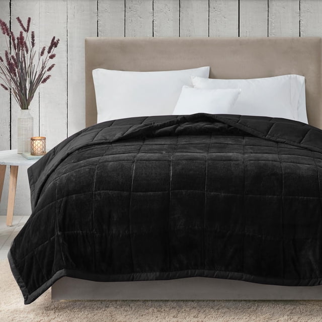 Madison Park Couverture Simple Confortable Heiq Température Intelligente Peluche à Microfibre Boîte Inversée Courtepointe Réversible Douce Toutes Saisons Légère Couverture d'Été pour Lit Canapé et Sofa Simple/Simple TG Noir
