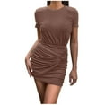 thumbnail image 2 of Honeeladyy Summer Dress for Women Plus Size Fashion Women Attractive Casual Buttocks Round-Neck Solid Short Leeve Mini Dress, 2 of 9