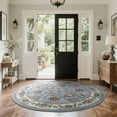 thumbnail image 4 of Cydiria Blue Round Persian Medallion Area Rug Floral Pattern Print Low-Pile Carpet for Living Room, 4' x 4', 4 of 8
