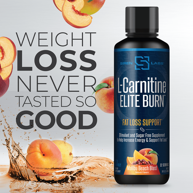 Siren Labs L-Carnitine Elite Burn Liquid Keto Fat Burner and Metabolism  Activator - Fat Loss Support Keto Friendly Weight Loss Increase  Energy-Stimulant Free - Malibu Beach Blast 3000mg (32 Servings)