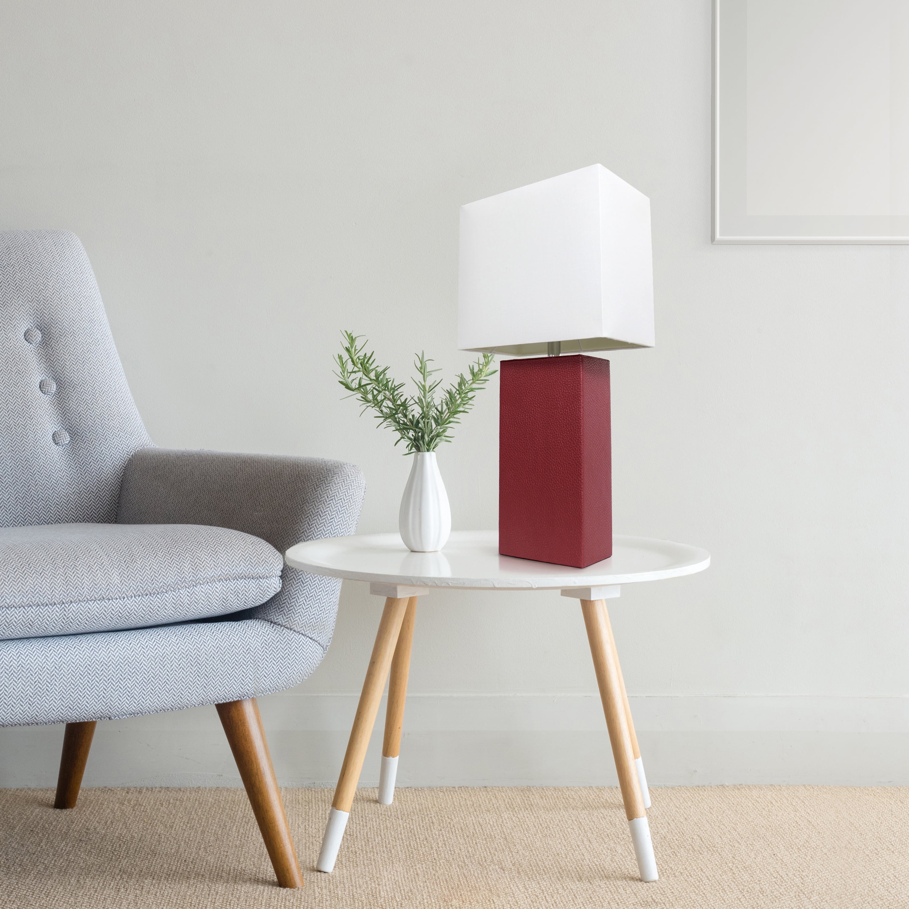 Lalia Home 21" Leather Modern Bedside Table Lamp with LED Bulb, Red
