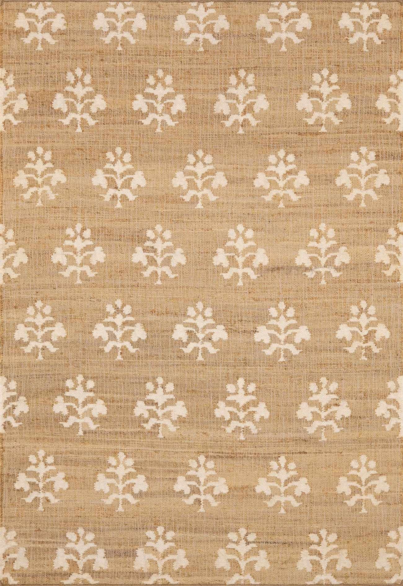 Hauteloom Albina Boho Hand Woven Wool and Jute Blend Natural Fiber Soft Area Rug - Traditional Floral Carpet for Living Room, Bedroom, Dining Room - Natural, Ivory, Beige - 5' x 7'6" (5x7)