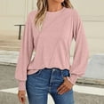 thumbnail image 6 of Womens Smocked Cuffs Shirts Pleated Striped Long Sleeve Top Cusual Crew Neck Blouses Solid Pullover Tops Trendy Fall Clothes, 6 of 6