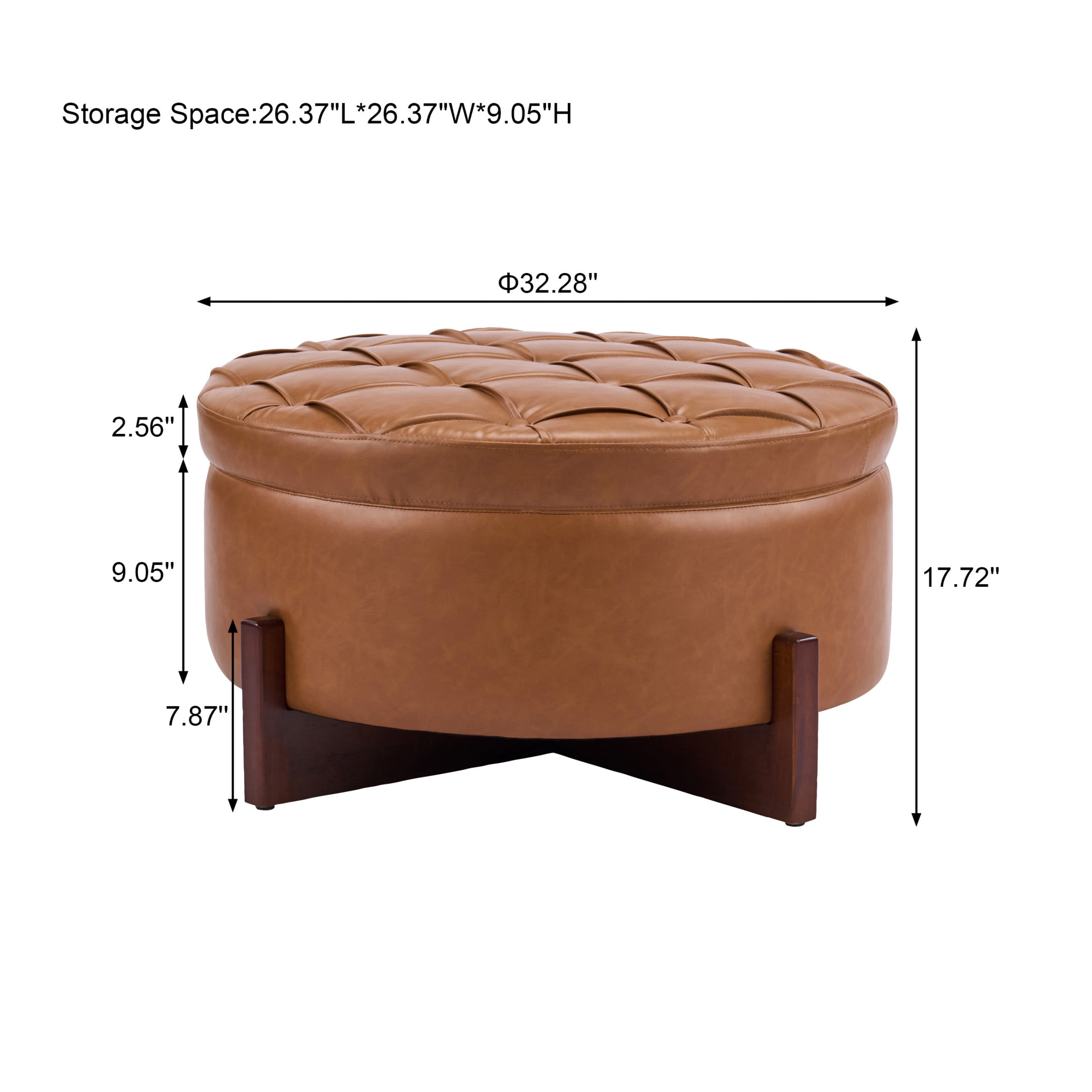 Christopher Knight Home Round Storage Ottoman with Reversible Lid, Tufted Leather Coffee Table, Brown
