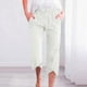thumbnail image 2 of Pantalones 3/4 de lino para mujer con cordón en la cintura: ligeros, transpirables, de pierna recta; pantalones cortos informales de playa, 2 of 6