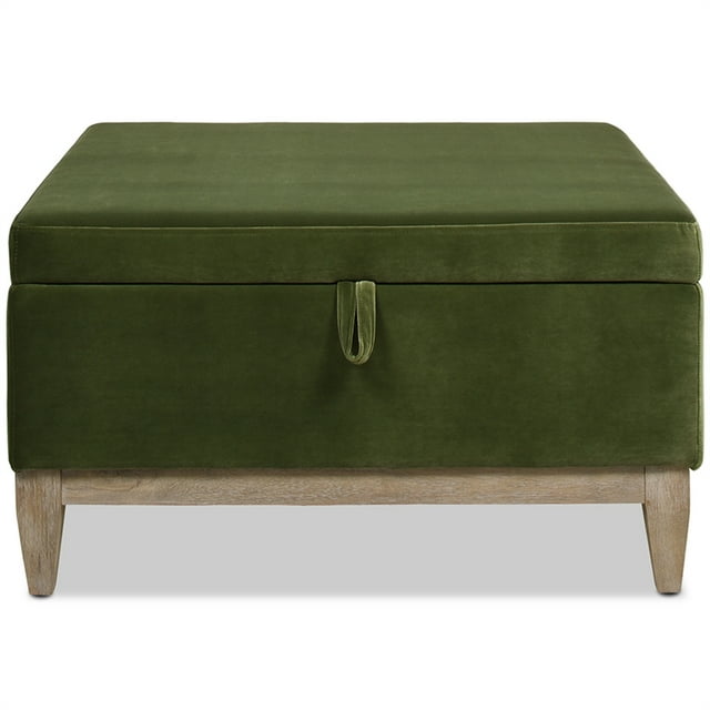 Knox 35" Square Storage Cocktail Ottoman Olive Green Performance Velvet