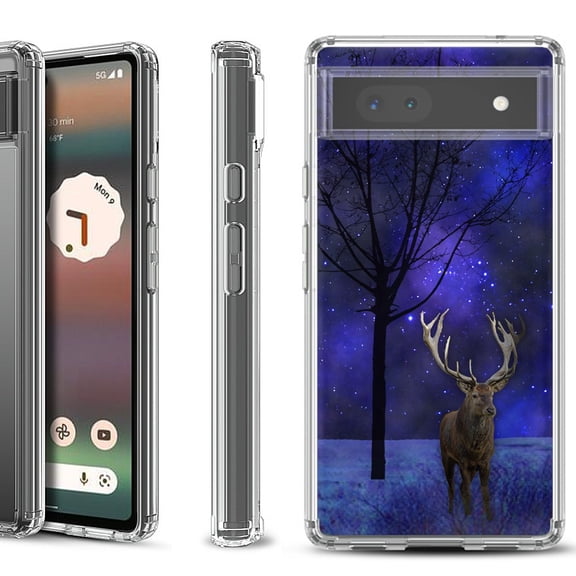 Shockproof Bumper Phone Case for Google Pixel 6a, by OneToughShield ® - Midnight Deer