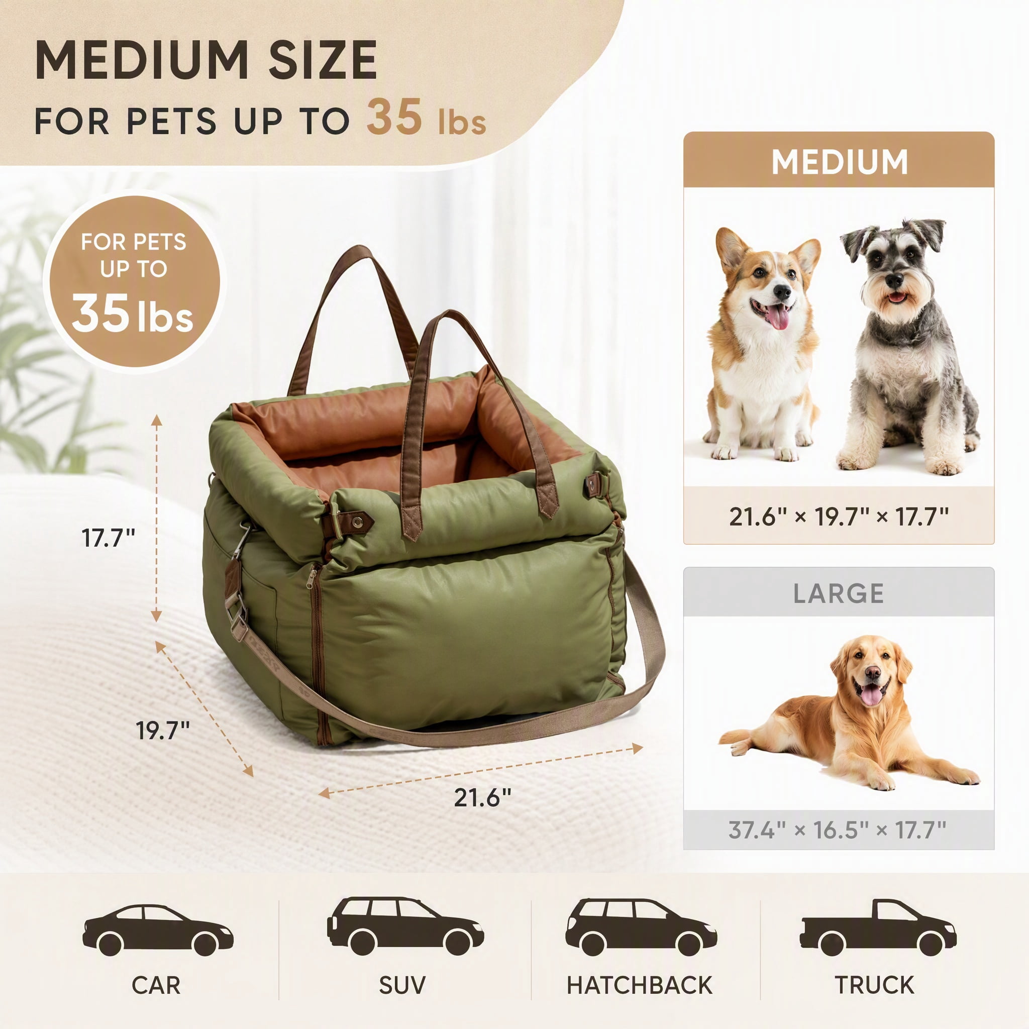 Dog Car Seat for Small & Medium Dogs up to 35 lbs