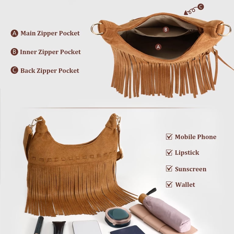 JASGOOD Fringe Crossbody Bag Boho Western, Brown photo 5