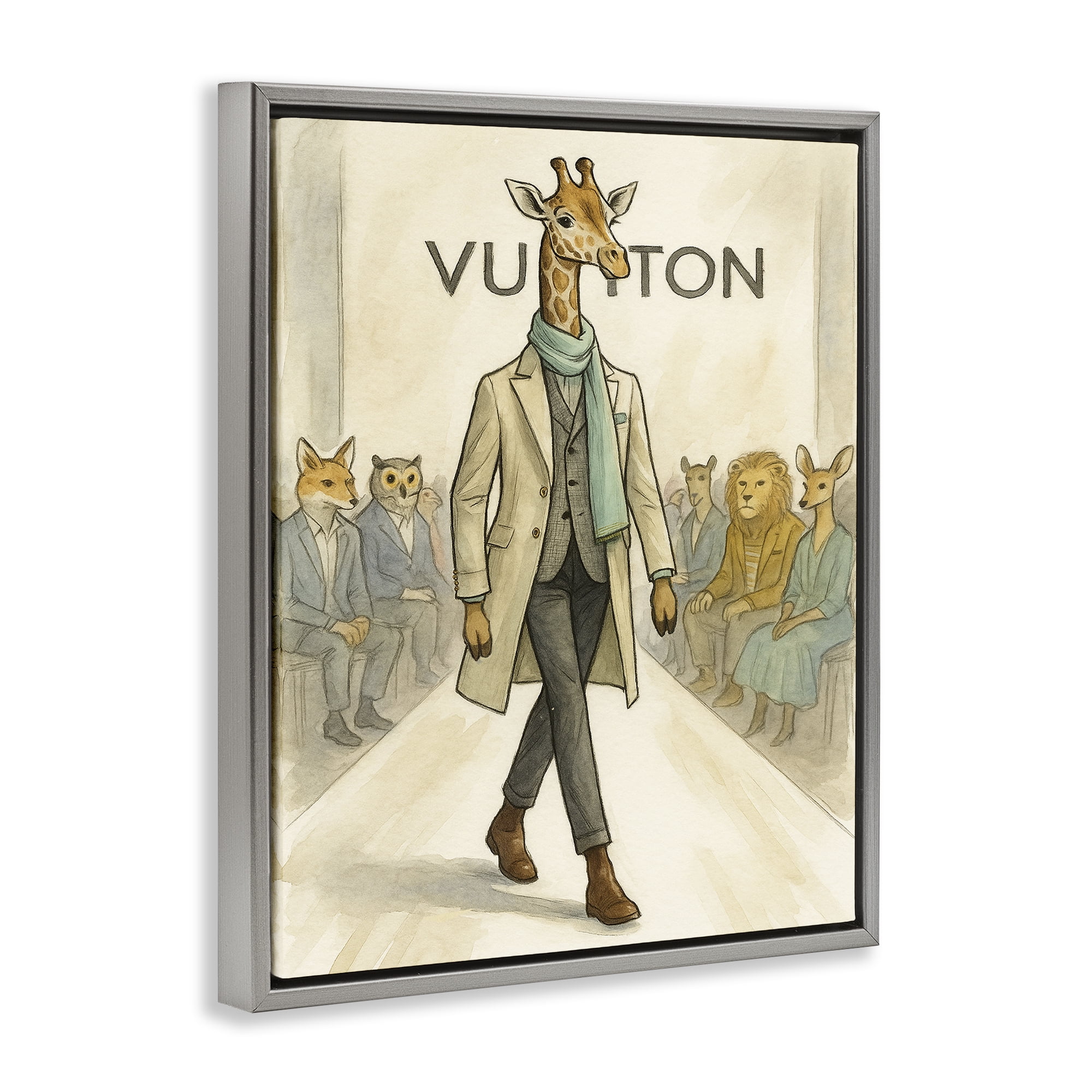 Stupell Industries Fashion Runway Giraffe Gray Framed Floater Canvas Wall Art, design by Grotto Studios